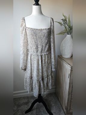 Design Lab Cream Floral Smocked Midi Dress